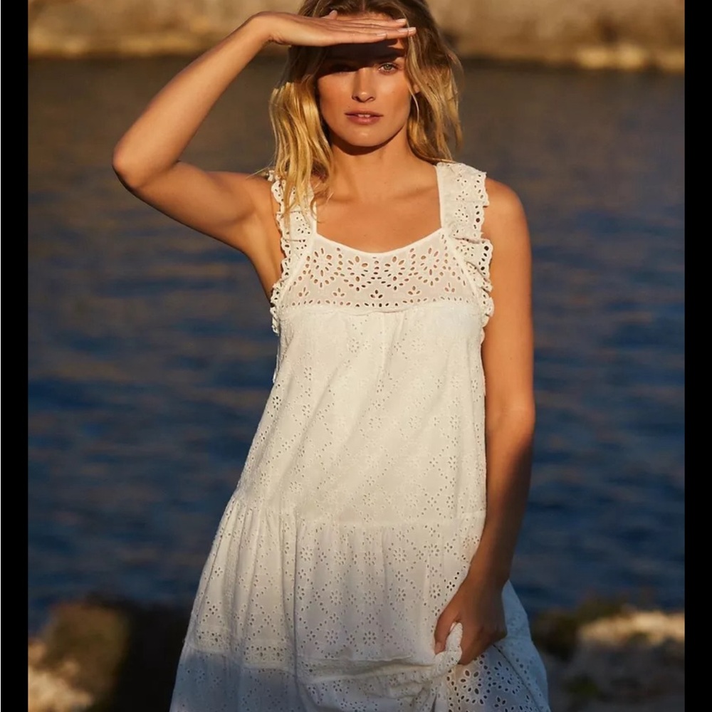 Anthropologie Current Air White Eyelet Broderie Anglaise Dress Size L